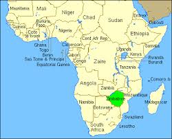 The African continent is 4 times the size of the US.  Zimbabwe is highlighted in green.