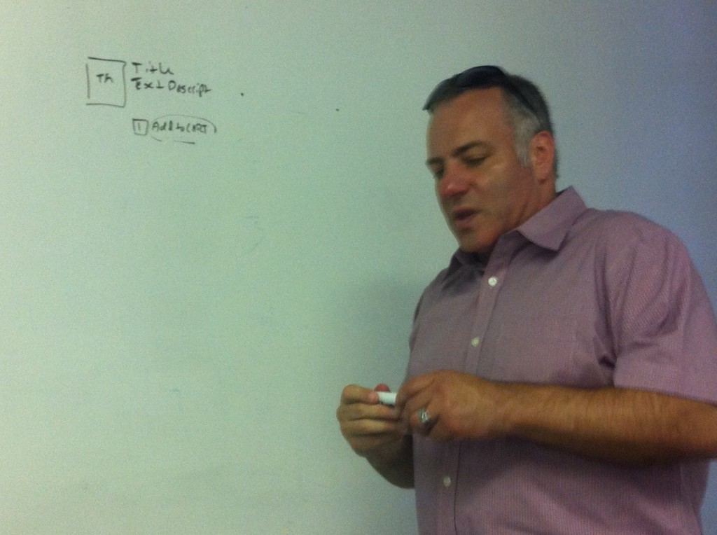 Tony, our digital strategist from DSW, starts to map out ideas on the white board.