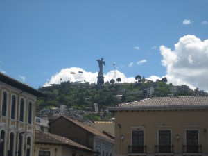 The Madonna sits upon El Panecillo, watching over the city of Quito.