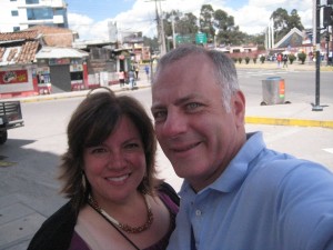 Tony and I waiting for the bus. We've struck up many conversations with people this way!