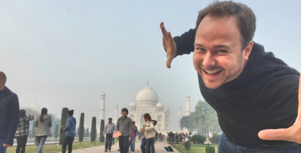 Here is Benny Lewis at the Taj Mahal in Agra, India in early 2015